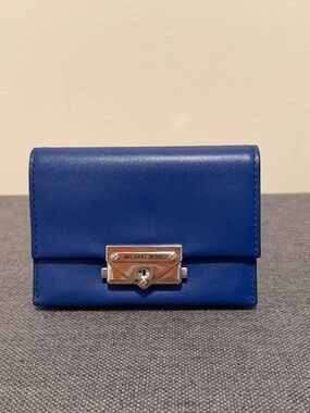 Michael Kors Cece Small Card Case Sapphire Blue Leather Wallet Silver Hardware